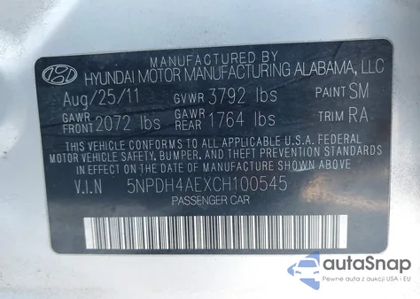 2012 Hyundai Elantra Gls z USA, uszkodzony, nr VIN 5NPDH4AEXCH100545